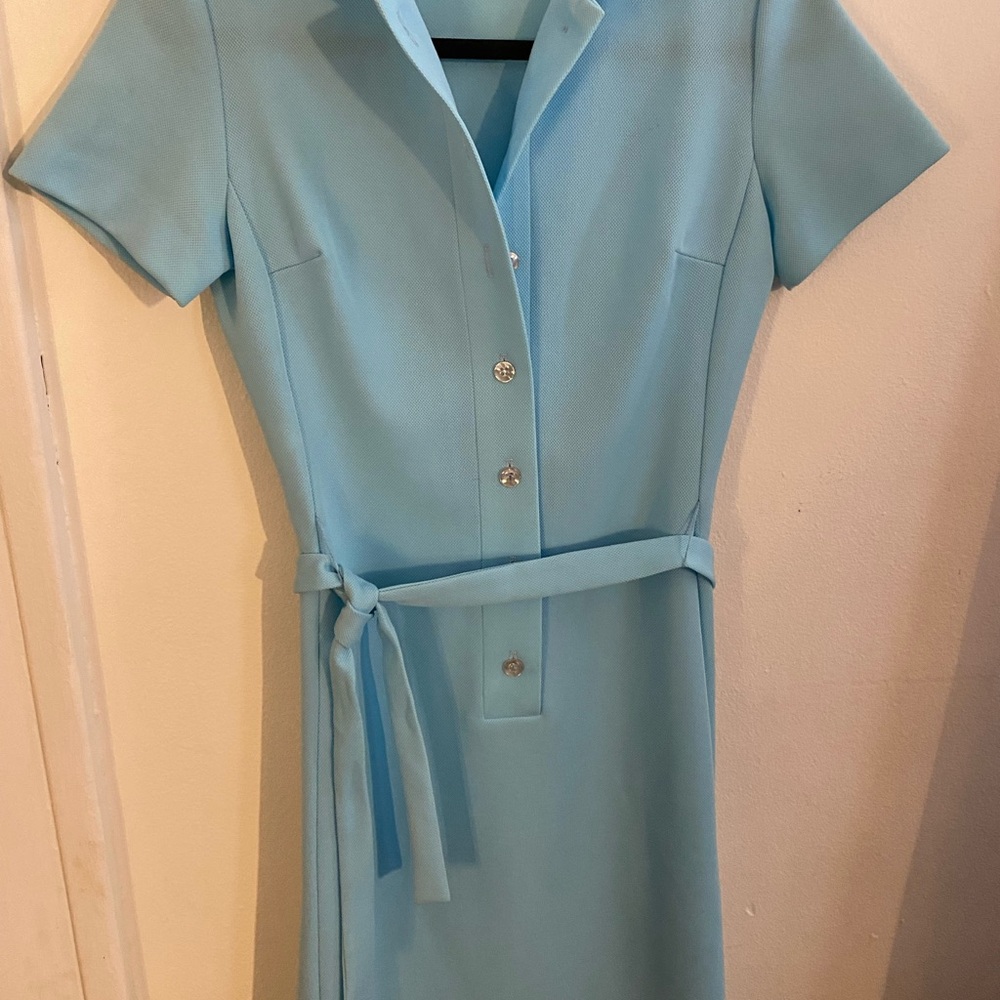 Vintage Sky Blue Short Sleeve Belted Dress Size Small